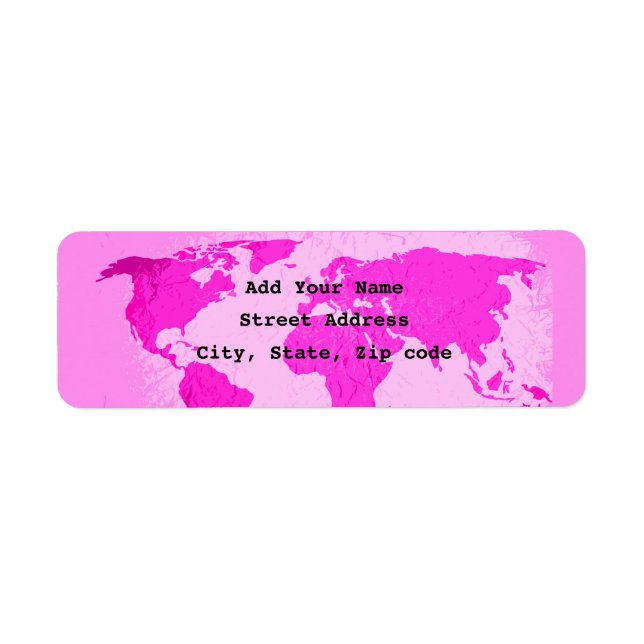 World Map Abstract Pink Purple Art Traveler Trendy Label (Front)