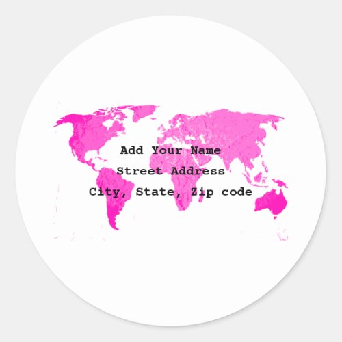 World Map Abstract Pink Purple White Art Traveler Classic Round Sticker