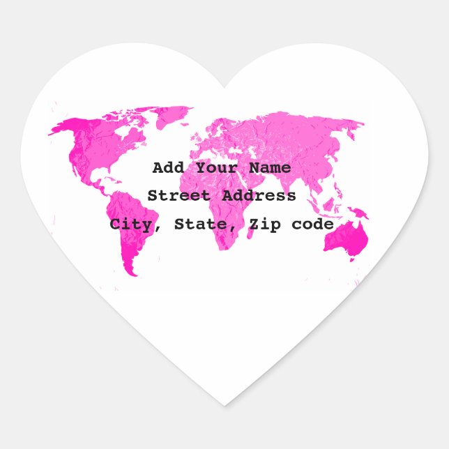 World Map Abstract Pink Purple White Art Traveler Heart Sticker (Front)