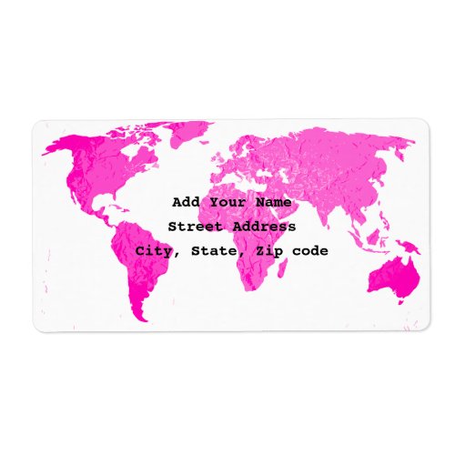 World Map Abstract Pink Purple White Art Traveler Label