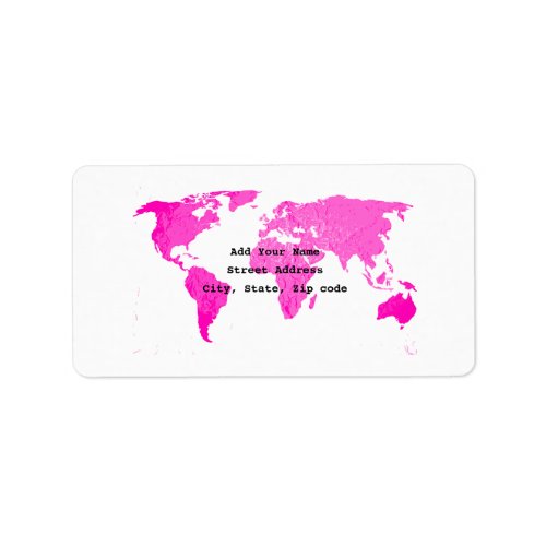 World Map Abstract Pink Purple White Art Traveler Label