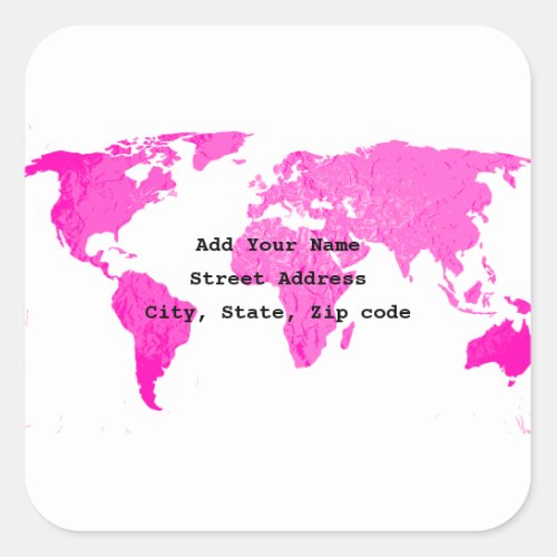 World Map Abstract Pink Purple White Art Traveler Square Sticker