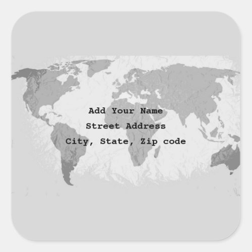 World Map Abstract Traveler Grey Gray Black White Square Sticker
