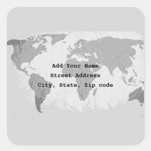 World Map Abstract Traveler Grey Gray Black White Square Sticker