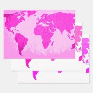 World Map Abstract Traveler Pink Purple Multicolor Wrapping Paper Sheets