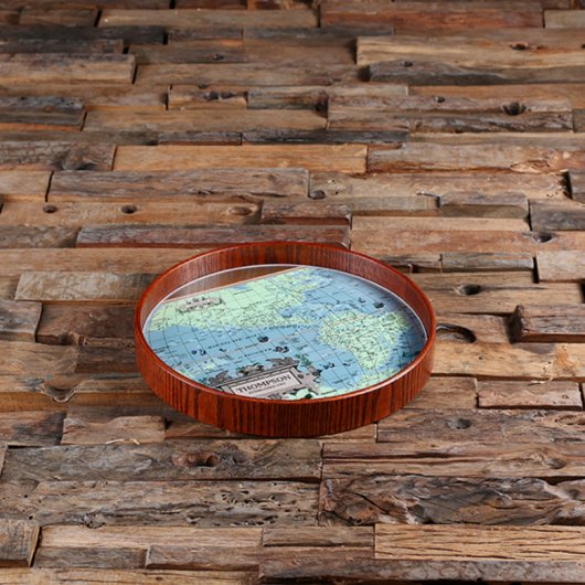 World Map Acrylic & Dark Wood Serving Tray (Front Top)