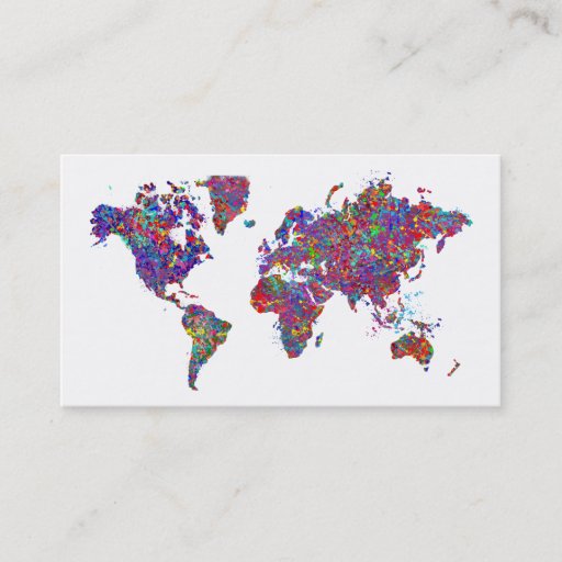 Customizable World Map, Action Painting Business Card Templates