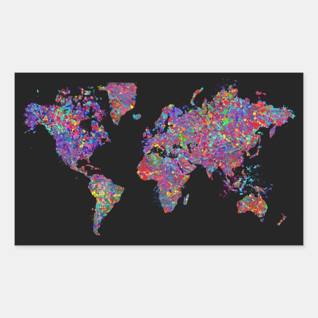 World Map, Action Painting Rectangular Sticker (Front)
