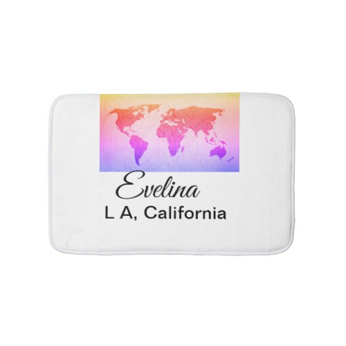 World map add name text place country city text mi bath mat