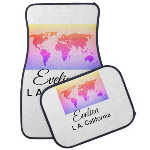 World map add name text place country city text mi car floor mat