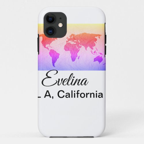 World map add name text place country city text mi iPhone 11 case
