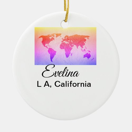 World map add name text place country city text mi ceramic ornament