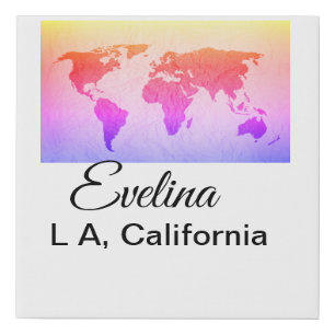 World map add name text place country city text mi faux canvas print