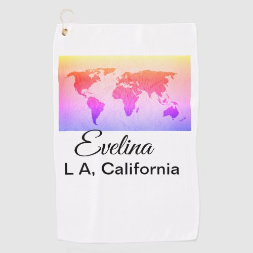 World map add name text place country city text mi golf towel