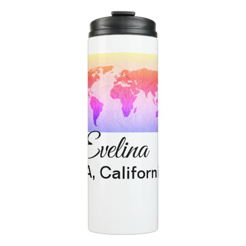 World map add name text place country city text mi thermal tumbler