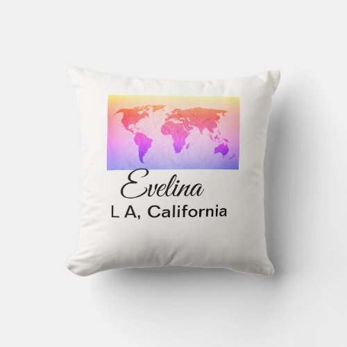 World map add name text place country city text mi throw pillow