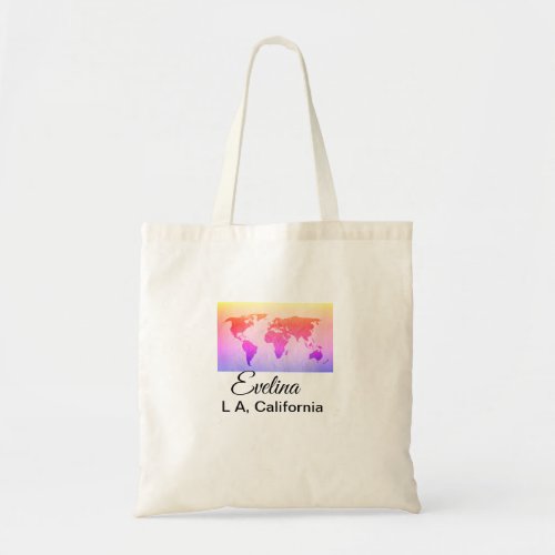 World map add name text place country city text mi tote bag