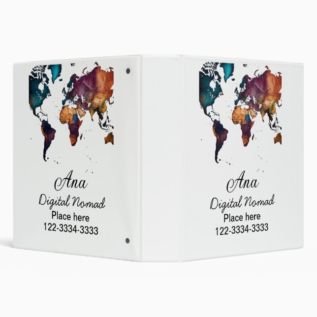 World map add your name text place city phone 3 ring binder (Background)