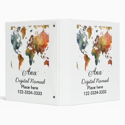 World map add your name text place city phone 3 ring binder