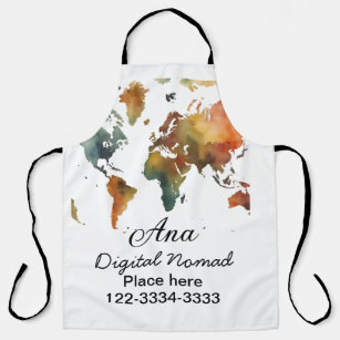 World map add your name text place city phone apron