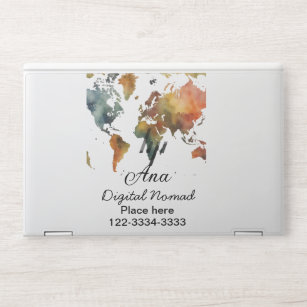World map add your name text place city phone HP laptop skin