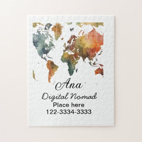 World map add your name text place city phone jigsaw puzzle