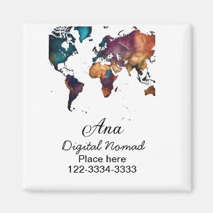 World map add your name text place city phone magnet