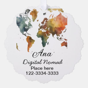 World map add your name text place city phone ornament card