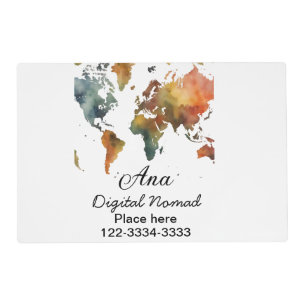World map add your name text place city phone placemat