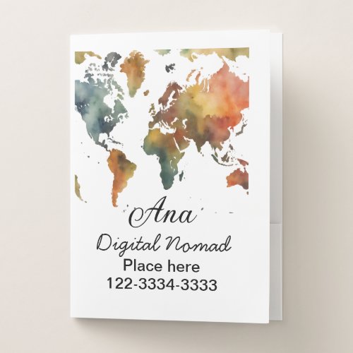World map add your name text place city phone pocket folder