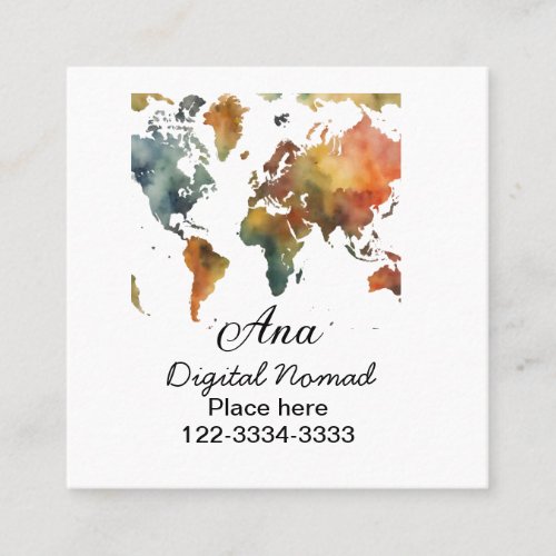 World map add your name text place city phone square business card