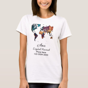 World map add your name text place city phone T-Shirt