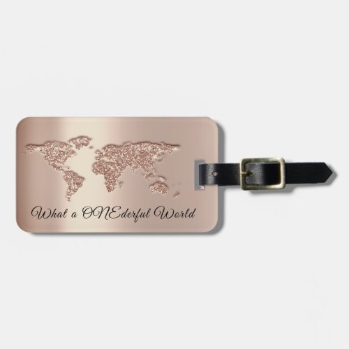 World Map Address What a ONEderful Rose Gold Luggage Tag