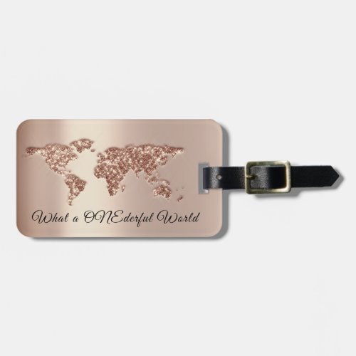 World Map Address What a ONEderful Rose Sparkly Luggage Tag