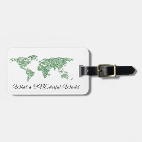 World Map Address What a ONEderful World MintWhite Luggage Tag