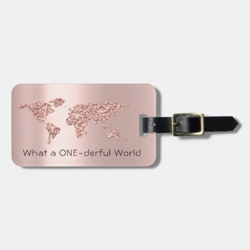 World Map Address What a ONEderful World Rose Lugg Luggage Tag