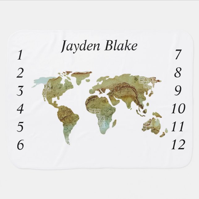 World Map Adventure Milestone Baby Blanket (Horizontal)