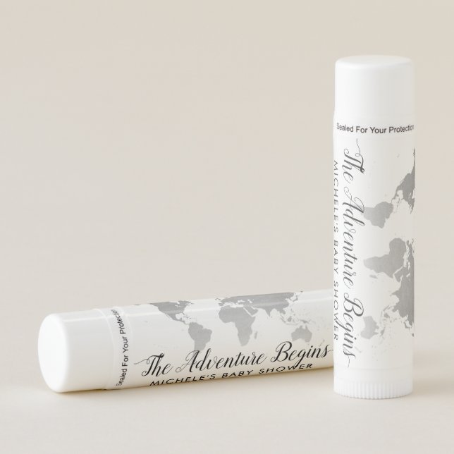 World Map Adventure Silver World Map Travel Theme Lip Balm (Front)