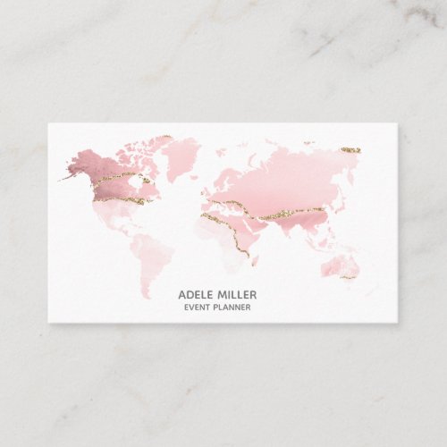 World Map Agate Pink event Planner Travel Blogger Business Card