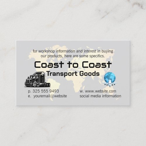 World Map | Air Plane | Semi Truck | Transports Business Card