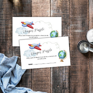 World Map Airplane Diaper Raffle Baby Shower Enclosure Card
