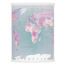 World map all countries pink blue map lamp shade