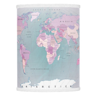 World map all countries pink blue map lamp shade