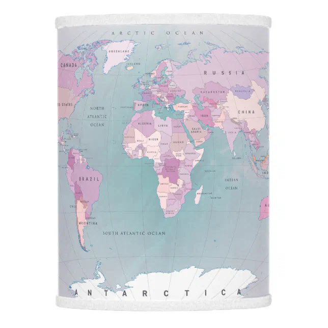 World map all countries pink blue map lamp shade | Zazzle