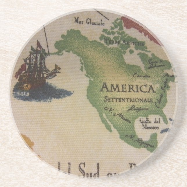 World Map - America Sandstone Coaster (Front)