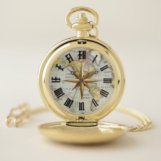 world map and compass pocket watch (Inside)