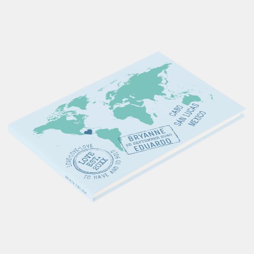 World Map and Custom Stamps Destination Wedding Guest Book