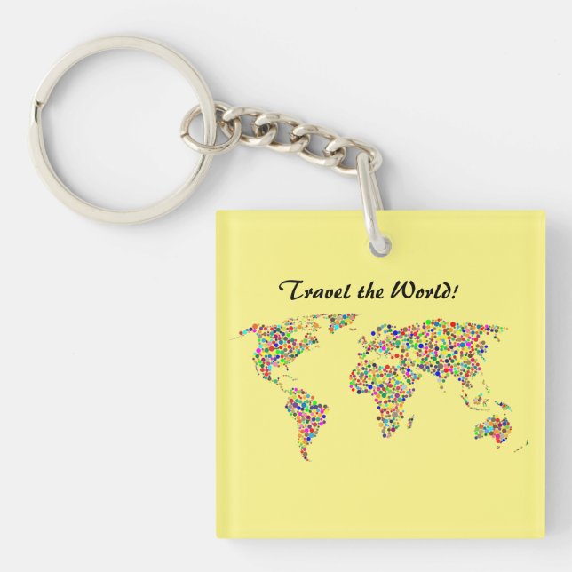 World Map and Travel the World Keychain (Front)
