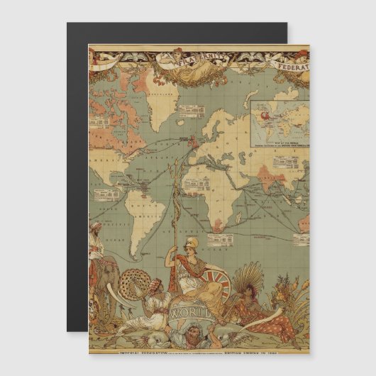 World Map Antique 1886 Illustrated (Front/Back)