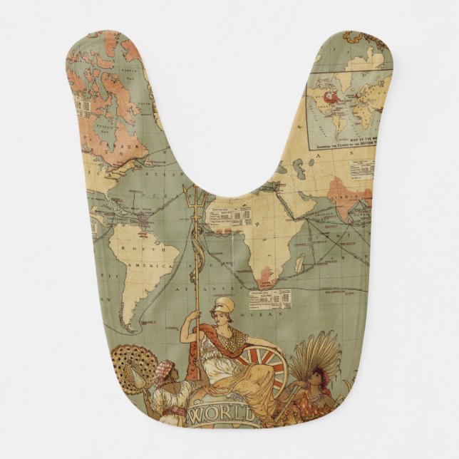 World Map Antique 1886 Illustrated Baby Bib (Front)